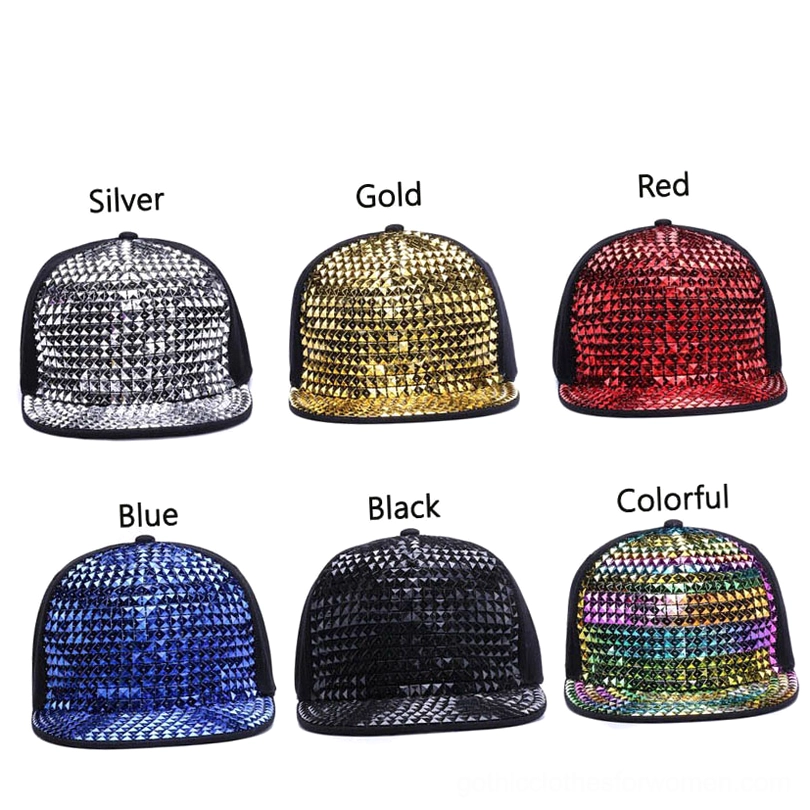 Adjustable pyramid stud snapback cap unisex design for goth and alternative fashion enthusiasts