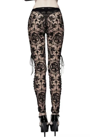 Apricot transparent mesh leggings rear view showing sheer fabric and side lace-up details