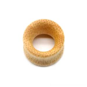 Natural bamboo ear flesh tunnels with hollow design - front view showing organic grain pattern and tan color perfect for gothic jewelry collection