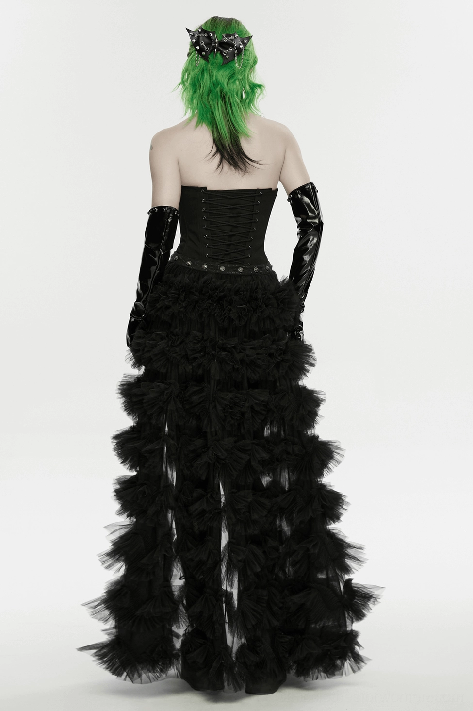 Black gothic bat wing hair clip product photography showcasing metallic chain accents and design