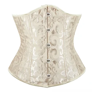 Beige damask jacquard lace-up corset with contrasting edge trim, authentic gothic corset design