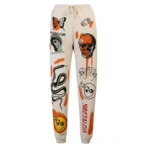 Beige skull graffiti print gothic sweatpants studio mannequin display