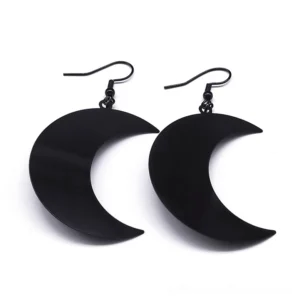 Minimalist black matte crescent moon stud earrings, gothic dangle style, no gemstone variant