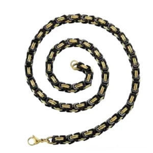 Black and gold stainless steel twisted chain necklace - gothic biker aesthetic in spiral view