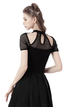 Black punk gothic crop top back view showing keyhole cutout detail