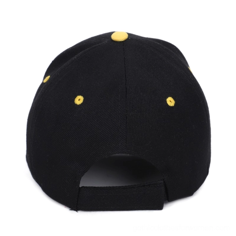 Black gothic eagle military cap rear view showing adjustable strap and golden eyelets