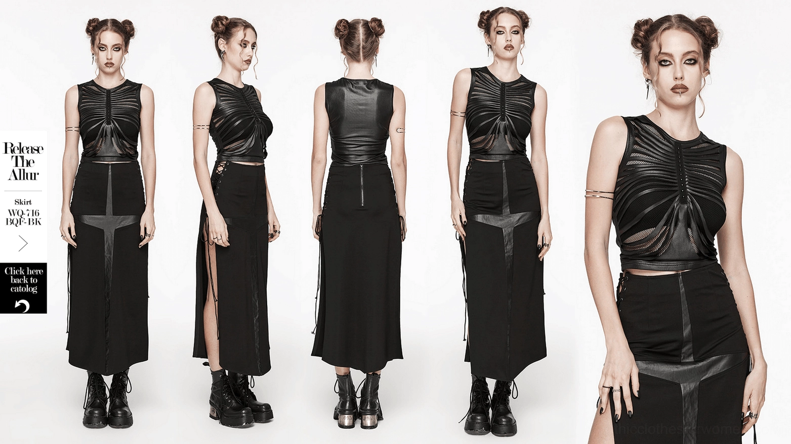 Black gothic crop top women's alternative fashion mesh and faux leather construction detail