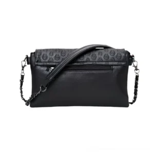 Rear zipper pocket chain strap gothic leather shoulder bag back view