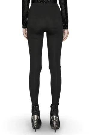 Black gothic lace leggings back view showing tailored pocket detail and lace-up leg accents