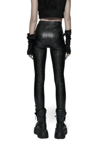 Black gothic leggings back view highlighting high waist and patch pockets