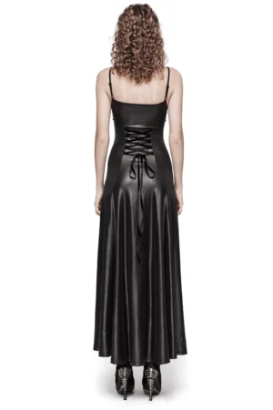 Black gothic lace-up back corset maxi dress open back design floor-length