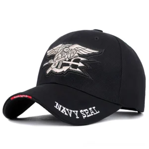 Black gothic military badge baseball cap with navy seal embroidery, alternative unisex style