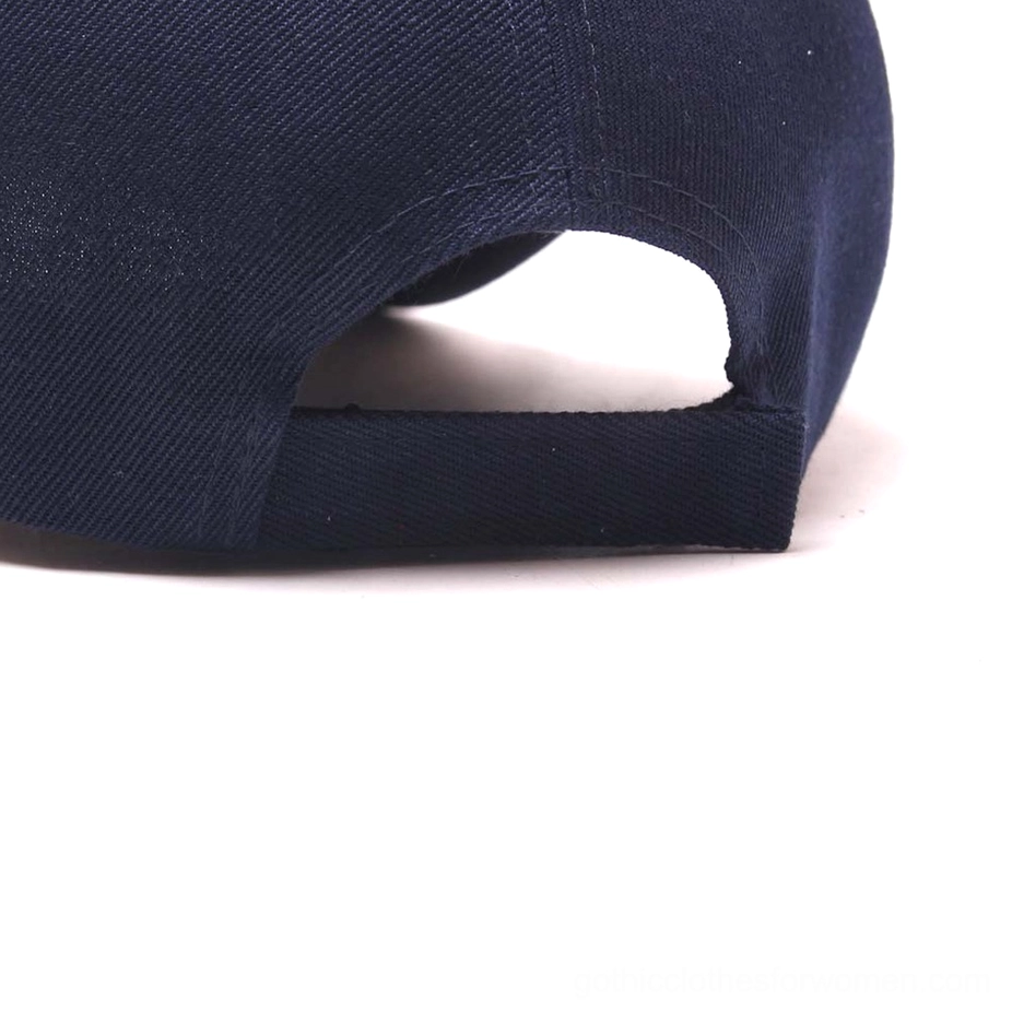 Black gothic eagle baseball cap rear view with golden ventilation eyelets and adjustable back closure