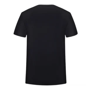 Black short sleeve gothic t-shirt back view showing plain fabric and crew neckline on flat product display