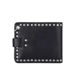 Gothic punk wallet back view showing solid black leather with silver rivet trim details