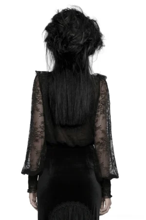 Black lace gothic blouse with lantern sleeves - back full view