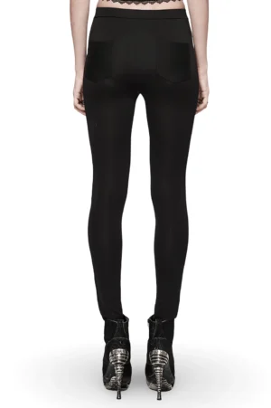 Black lace gothic leggings rear view showing back pockets and fit