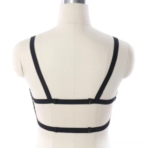 Black pentagram chest harness back view - adjustable elastic straps with metal buckles and rivets