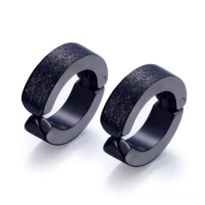 Textured black sandblasted stainless steel stud earrings - matte finish gothic jewelry