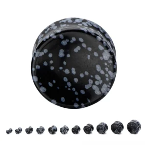 Natural black stone ear gauges with grey speckled pattern - goth alternative body jewelry collection