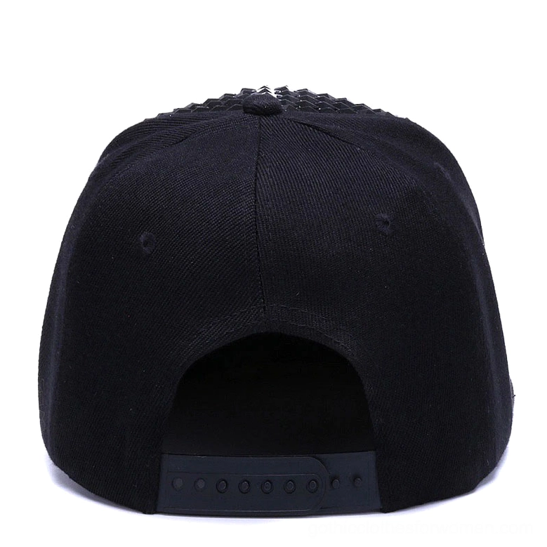 Black pyramid stud snapback cap back view showing adjustable snapback closure mechanism