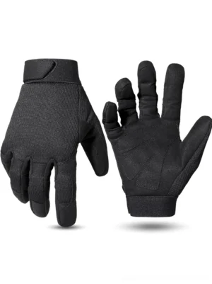 Black gothic tactical combat gloves with suede anti-slip palm and breathable mesh backing, full-finger design
