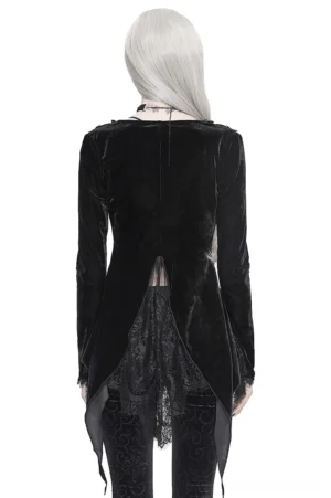 Black gothic lace cape back view showing tailed split back design and lace underlay panel