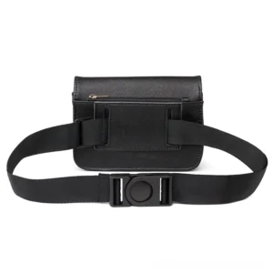Gothic waist bag rear view showing hidden back zipper pocket and adjustable nylon belt with quick-release buckle