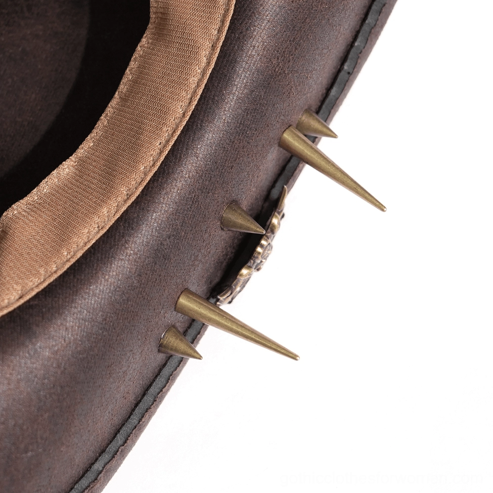 Brown gothic cowboy hat featuring metal bullet casings and spike design elements
