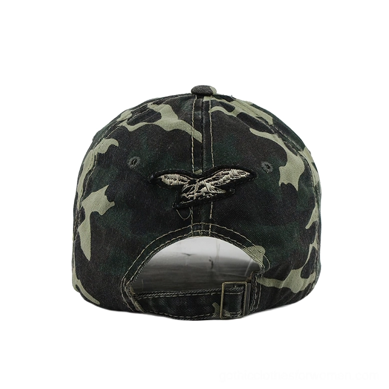 Camouflage gothic baseball cap back view showing adjustable strap and eagle embroidery detail