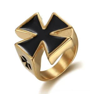 Gold Tone Celtic Cross Biker Ring - Gold Plated Stainless Steel Gothic Alternative Ring