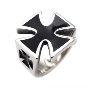 Silver Celtic Cross Biker Ring - Polished Stainless Steel Gothic Statement Jewelry