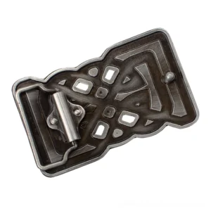 Rear view of Celtic knot belt buckle showing metal alloy construction and hollow carved decorative details