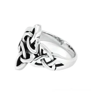 Celtic trinity knot gothic ring silver stainless steel side front view hollow geometric pattern