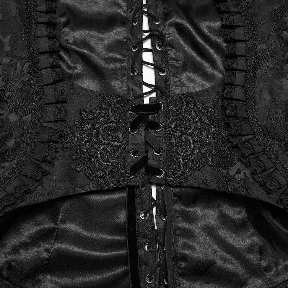 Close-Up Detail: Embroidered Lace Panels and Ribbon Lace-Up Ties on Gothic Corset Back