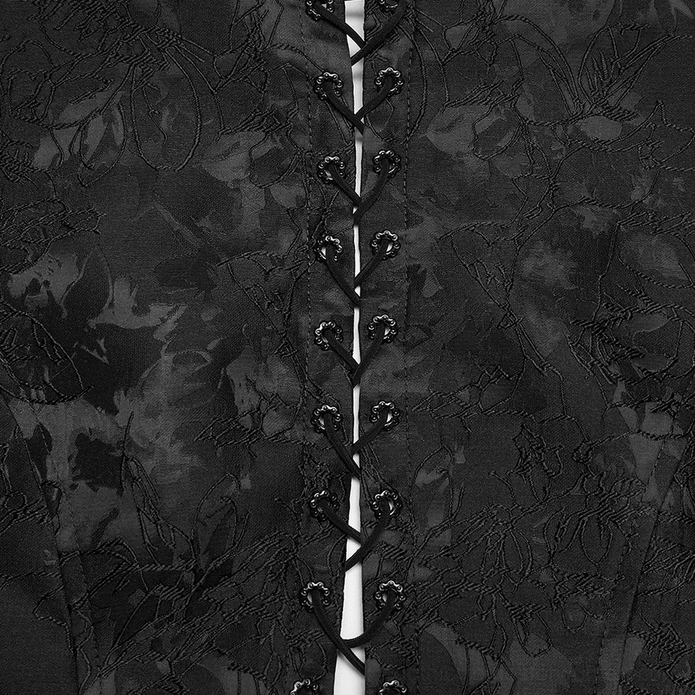 Close-Up Detail: Metal Eyelet Lace-Up Closures and Matte Floral Jacquard Texture
