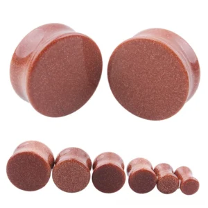 Golden sand stone ear plugs with warm brown glitter finish in multiple sizes - authentic gothic flesh tunnel gauges for stretched piercings