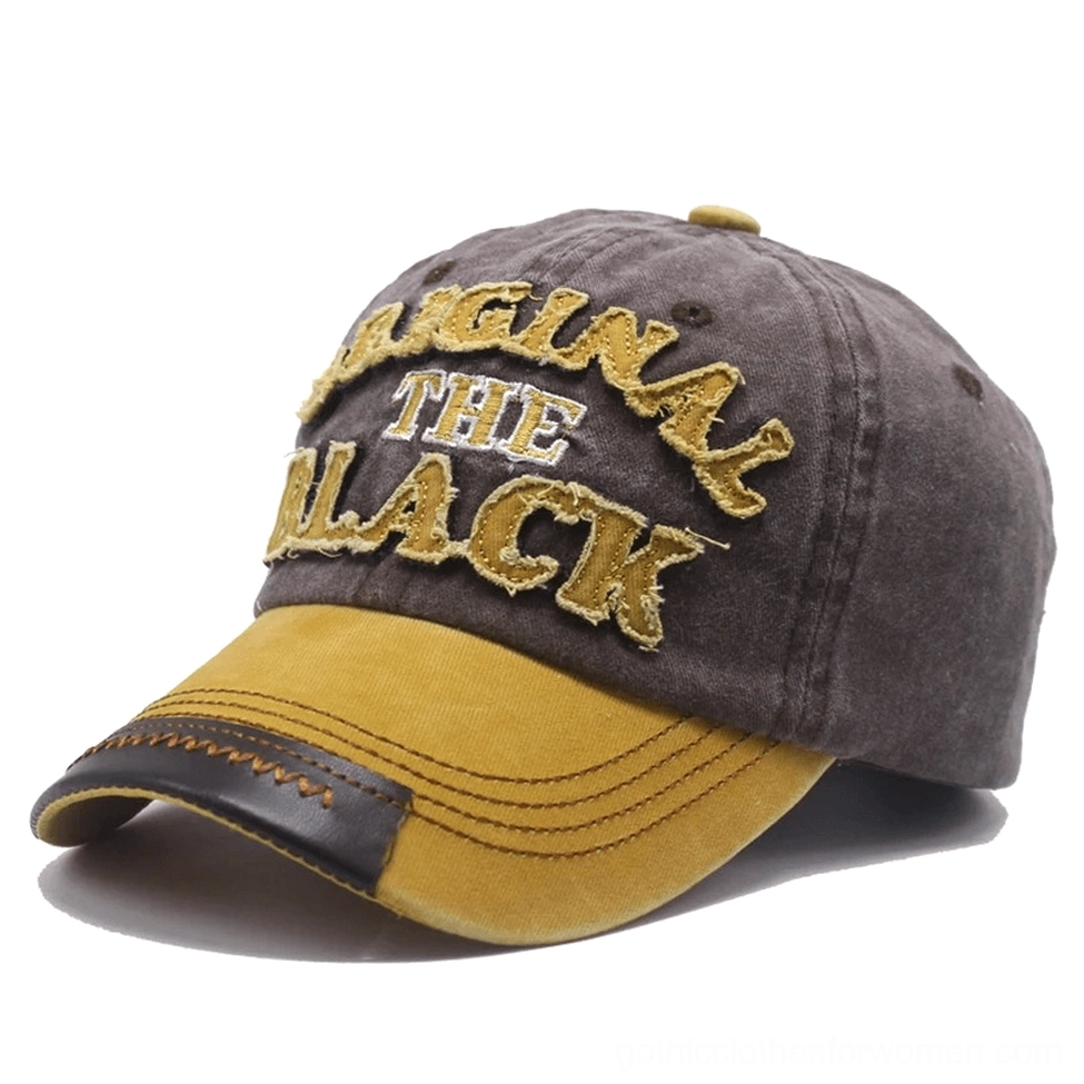 Yellow and coffee gothic baseball cap earthy goth fusion vintage-washed design