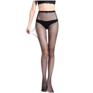 Gothic ultra-sheer fine mesh fishnet pantyhose front view, delicate tight weave perfect for elegant dark styling