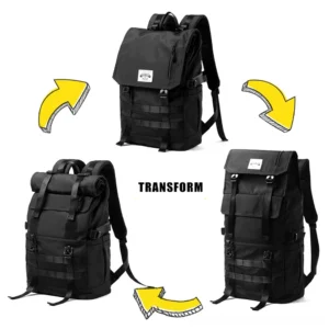 Transformable roll-top gothic backpack two-in-1 design conversion demonstration