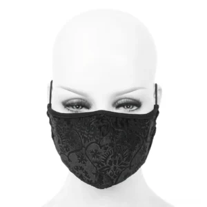 gothic baroque velvet face mask on mannequin front view unisex fitted coverage black