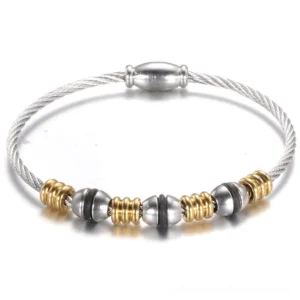 Alternative view of gothic beaded rope chain bracelet featuring polished stainless steel beads with magnetic closure detail