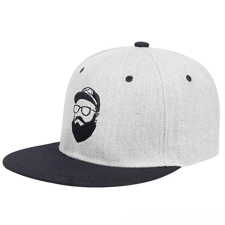 Heather grey and black two-tone gothic snapback cap with bearded man embroidery on crown, front three-quarter view, cotton twill fabric