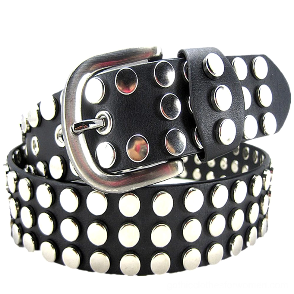 Black leather gothic studded belt with silver dome rivets, unisex punk rock accessory