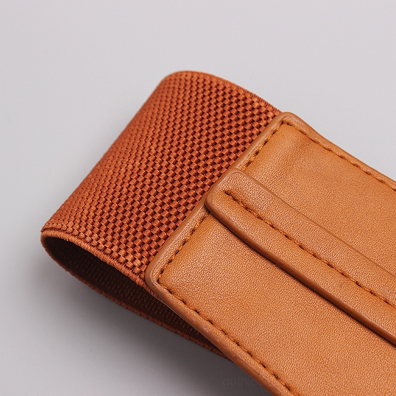 Gothic waist belt elastic panel and stitching detail - side angle showing knitted elastic band