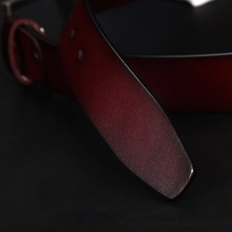 Genuine cowskin gothic belt showcasing metal buckle and leather craftsmanship, product detail view for quality assessment