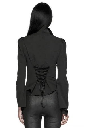 Lace-up corset back design on gothic women's blouse showing adjustable lacing system