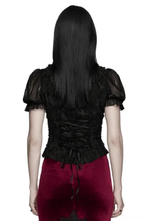 Gothic lace-up blouse back view showing corset lace-up closure and fitted silhouette