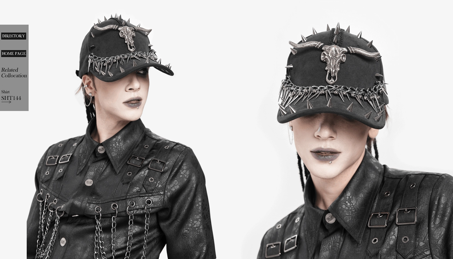 Black gothic spike chain baseball cap showing alternative fashion details and metal hardware finish