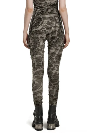 Gothic chain trousers rear full-body model shot showcasing slim fit and chain detailing - back view